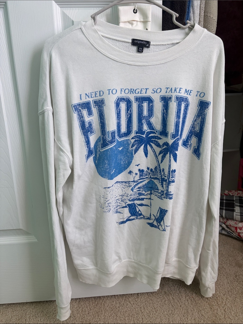 Original Use White Sweatshirt with Blue Florida Graphic